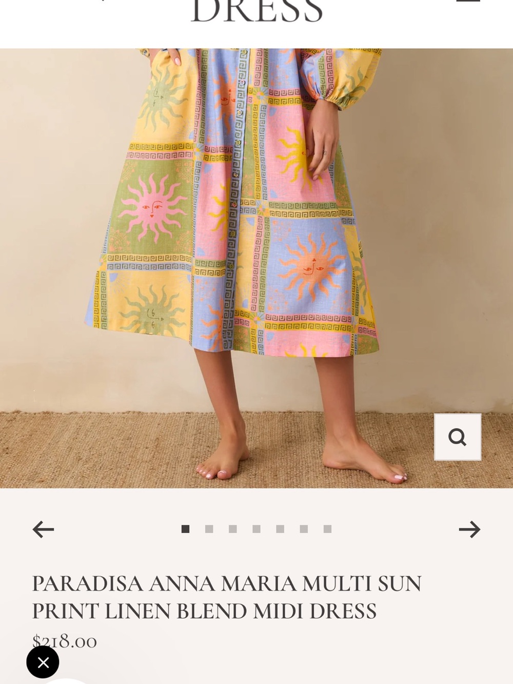 PARADISA by PROSPERINA ANNA MARIA MULTI SUN PRINT LINEN BLEND MIDI DRESS NWT S - Picture 2 of 6